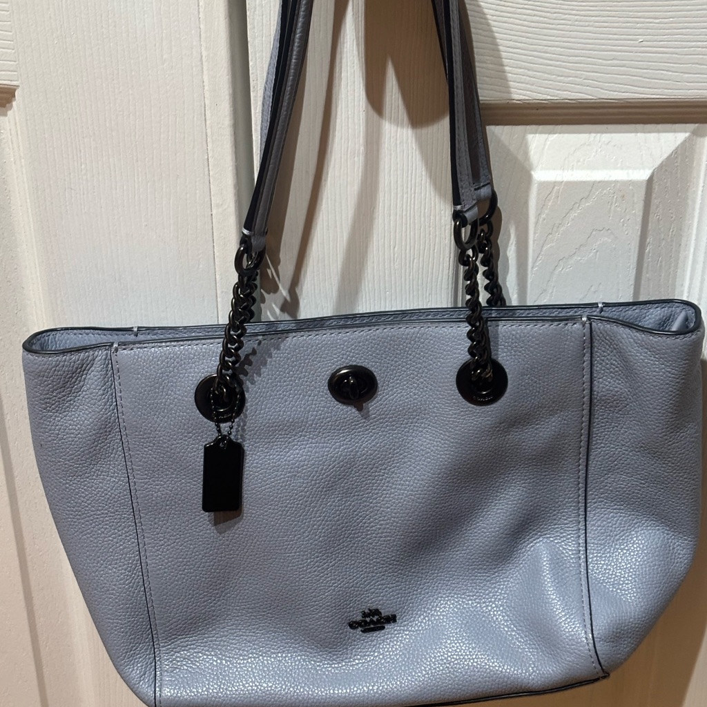 Elegant Blue/Gray Leather Tote Bag